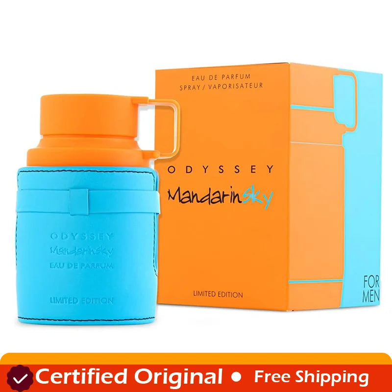 Armaf Odyssey Mandarin Sky Elixir unisex perfume spray by Blushimmer, 3.4 oz bottle with limited edition packaging.