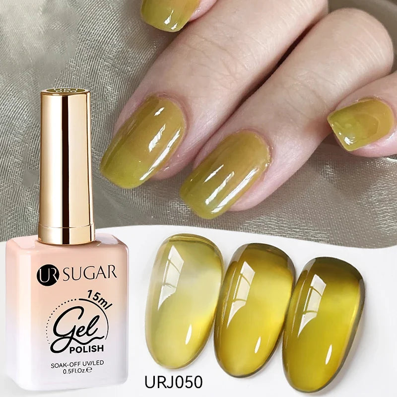 Blushimmer UR Sugar 15ml translucent white gel polish for nails, semi-permanent UV gel with jelly, milky finish, soak-off formula