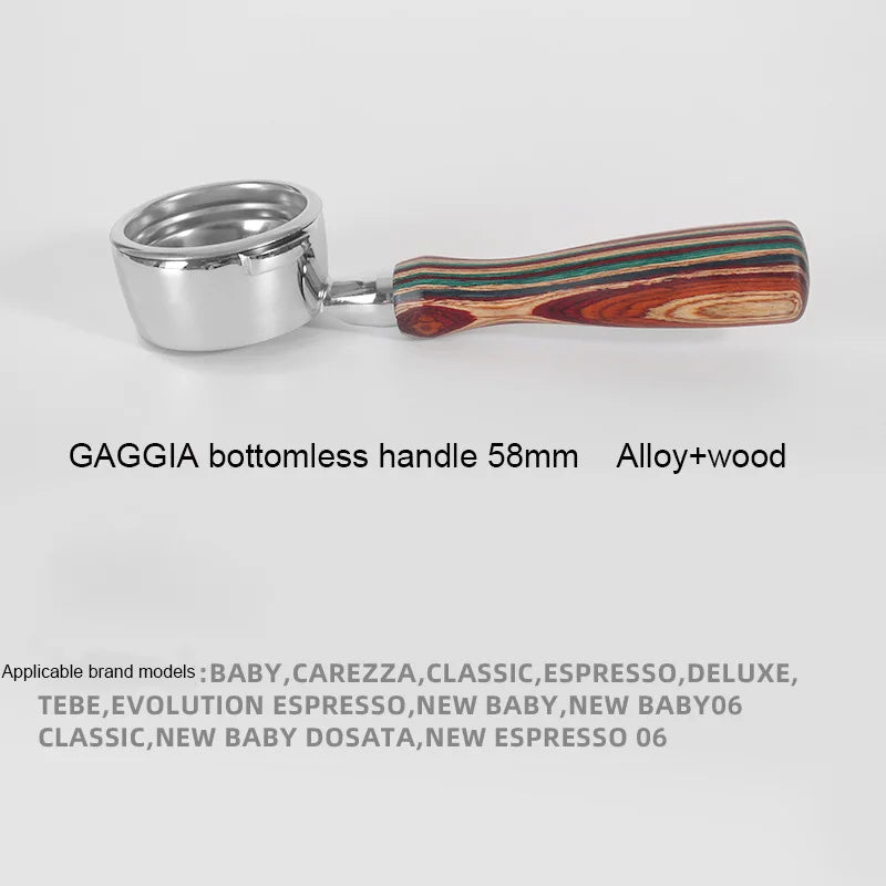 GAGGIA Bottomless Filter Holder 58mm Solid Wood Handle Portafilter Universal for Gaggia Classic Coffee Machine Barista Tools