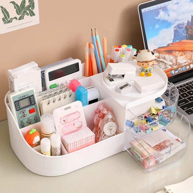Blushimmer makeup storage box with multiple compartments for cosmetics, jewelry, nail polish, and desktop organization.