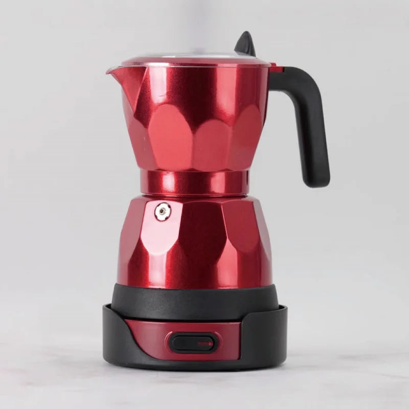110V/220V Electric Coffee Maker Portable 150ml 3 Cups Aluminum Mocha Pot Electric Italian Coffee Maker Percolator for Home Red