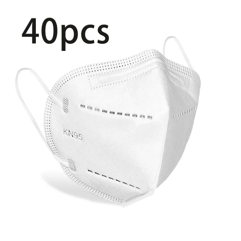 20/40/60pcs white and black 5-layer KN95 masks, with breathable elastic earrings, filtration efficiency of 95%, dustproof
