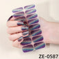 Gradient cat eye style nail art stickers by Blushimmer, 16-piece set of waterproof, glitter false nail decals on a clear sheet.