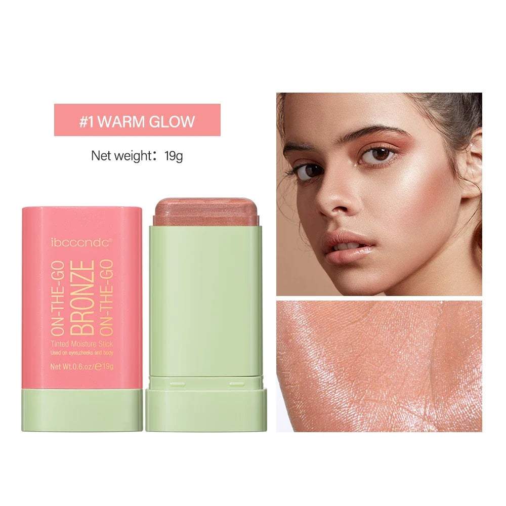 Blushimmer Make Up Functional Blush Stick in bright coral, waterproof cream blush with high color payoff and skin-brightening finish