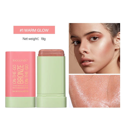 Blushimmer Make Up Functional Blush Stick in bright coral, waterproof cream blush with high color payoff and skin-brightening finish