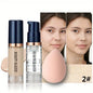 BEAUTY GLAZED 3Pcs Face Makeup Set,Matte Long lasting Waterproof Liquid Foundation+Primer+Puff