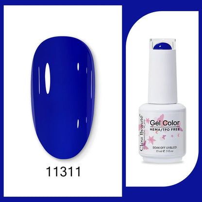 Blushimmer Clou Beaute 15ml multi-color neon gel nail polish with velvet top coat, semi-permanent varnish, in red, black, white, and green shades.