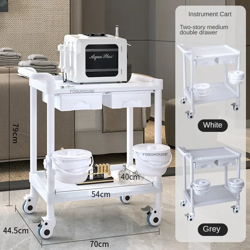 European Plastic Salon Trolleys with Wheels Auxiliary Tool Cart Designer Salon Furniture Beauty Salon Instrument Equipment Shelf