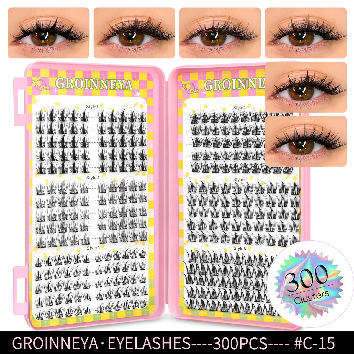 Blushimmer GROINNEYA eyelash clusters, 320 pcs natural eyelash extension clusters with mixed volume tray for lash extensions.