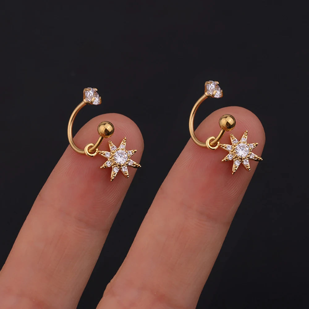 1 Pair Stainless Steel Mini CZ Drop Earring Women Moon Flower Tragus Cartilage Helix Hoop Conch Rook Daith Lobe Piercing Jewelry