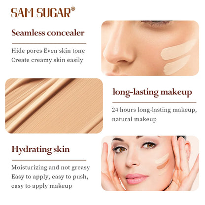 SAM SUGAR 6Color Concealer Liquid Foundation Long Lasting Oil Control Natural Soft Moisture Waterproof Constant Makeup Concealer