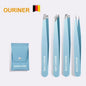 Colorful stainless steel eyebrow tweezer by Blushimmer with slanted tip for precise hair removal and makeup application.