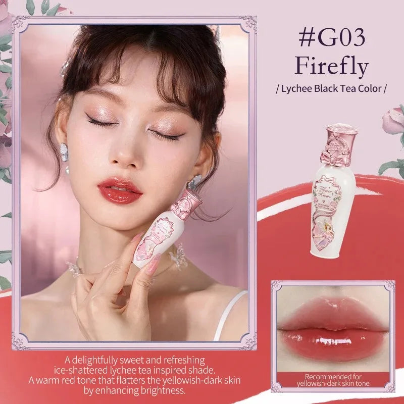 Blushimmer Flower Knows Midsummer Fairytales Lip Balm with coating film, moisturizing, non-sticky lip glow, in a sleek container.
