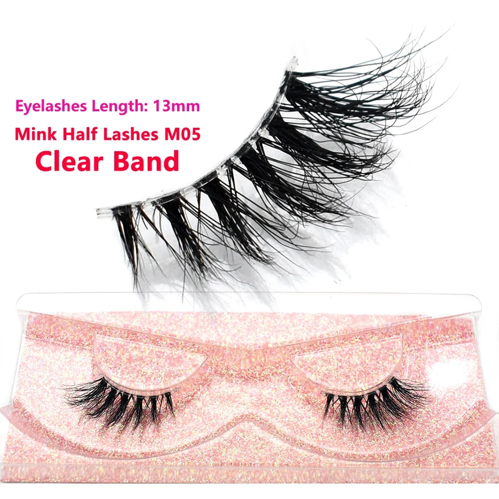 Blushimmer 3D Mink Fluffy Half False Eyelashes with soft, lightweight clear band, natural short eye strip lash extension.