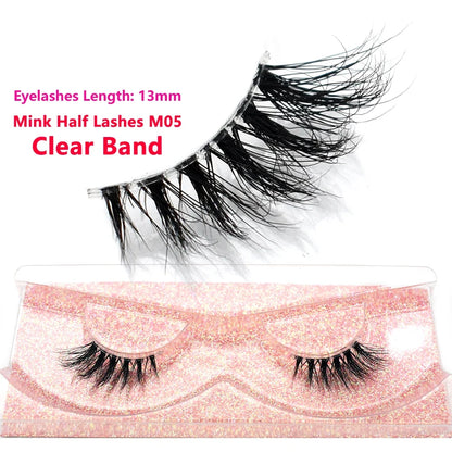 Blushimmer 3D Mink Fluffy Half False Eyelashes with soft, lightweight clear band, natural short eye strip lash extension.
