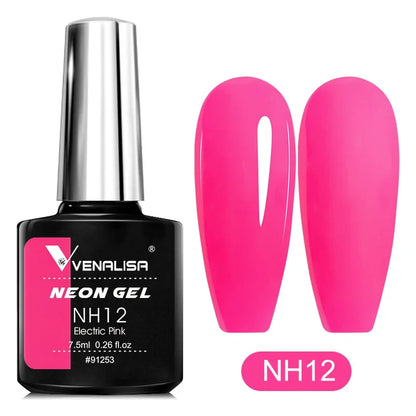 Bright neon pink gel nail polish by Blushimmer for summer nail art, UV and LED soak-off fluorescence gel lacquer, shiny finish