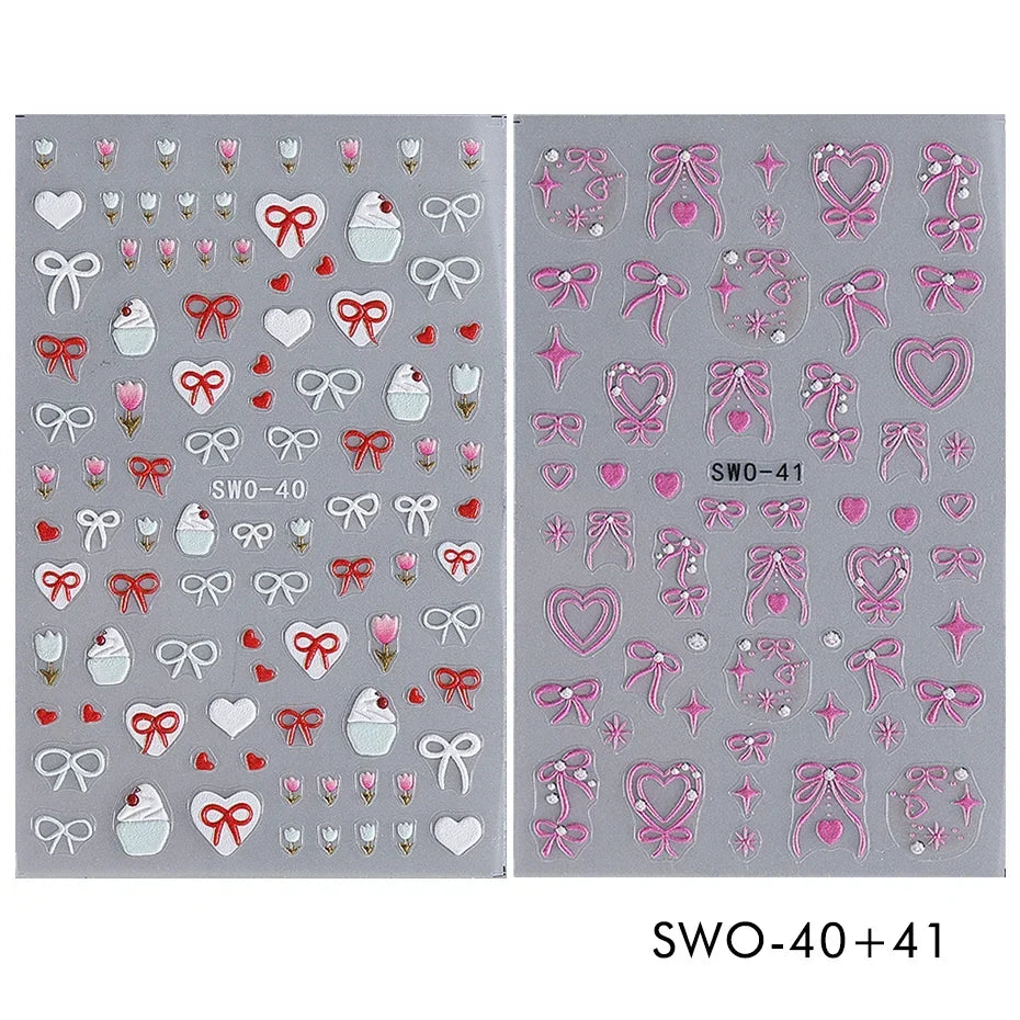 Colorful Blushimmer Sweet Element nail art stickers featuring flowers hearts cherries strawberries bows butterflies for kawaii manicure designs.