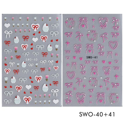 Colorful Blushimmer Sweet Element nail art stickers featuring flowers hearts cherries strawberries bows butterflies for kawaii manicure designs.