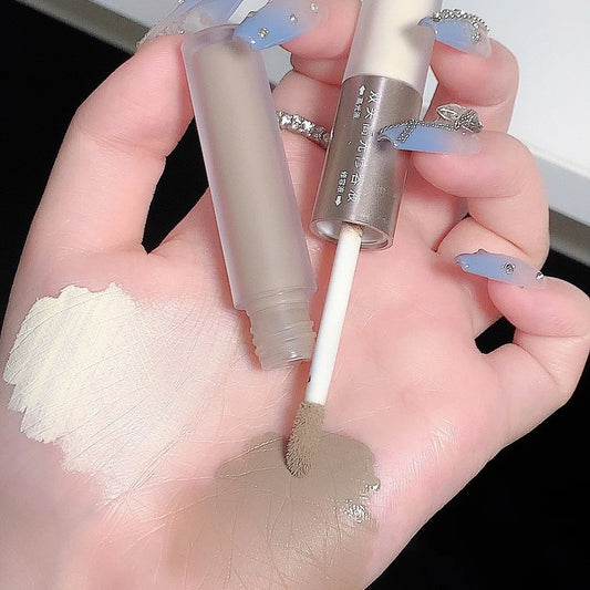 Blushimmer liquid contouring stick with high gloss finish, warm tone grey brown, for brightening, highlighting, and face contouring.