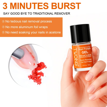 Blushimmer TWOING Nail Gel Polish Remover in 15ml bottle, quick and easy gel removal without soaking or wrapping.