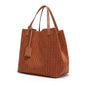 Brown women's large capacity PU shoulder bag by OBA, stylish shopper handbag with spacious interior and adjustable strap.