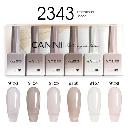 Set of 6 Blushimmer HEMA-free nail gel polishes in 9ml bottles with vibrant colors for semi-permanent UV and LED gel nails application