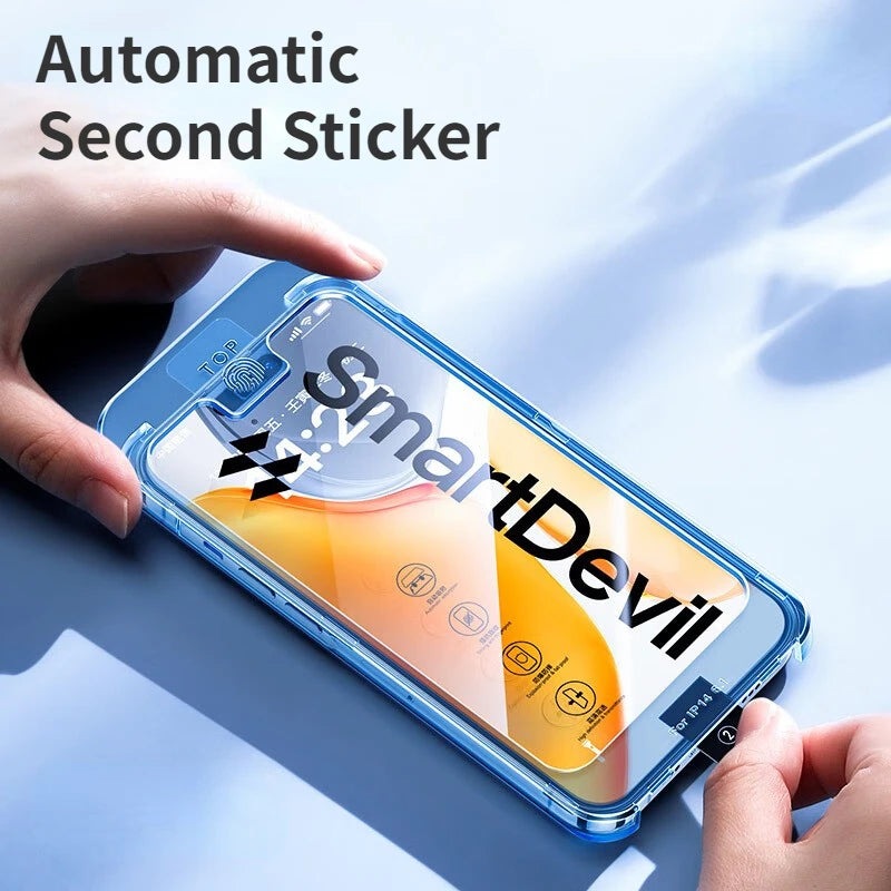 SmartDevil Full Cover One touch Screen Protector for iPhone 14 13 12Pro Max 11 Tempered Glass Edge to Edge Auto-Dust Removal Kit