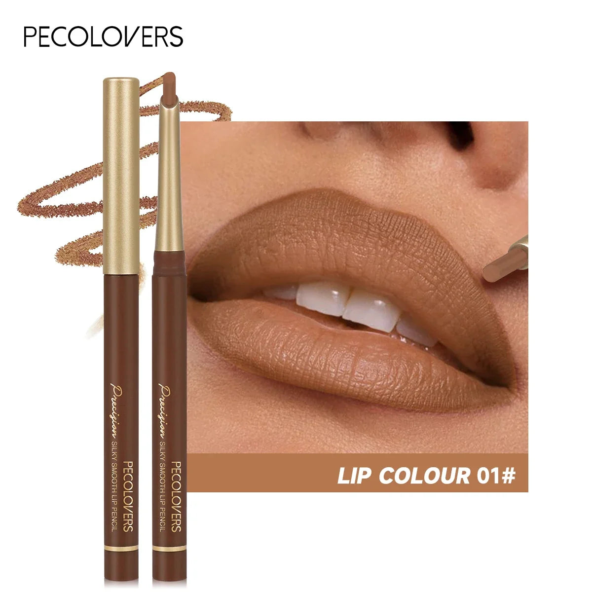 Blushimmer matte 6-color lip liner pencil with bevel design for natural lip contour and nude brown lipstick application.