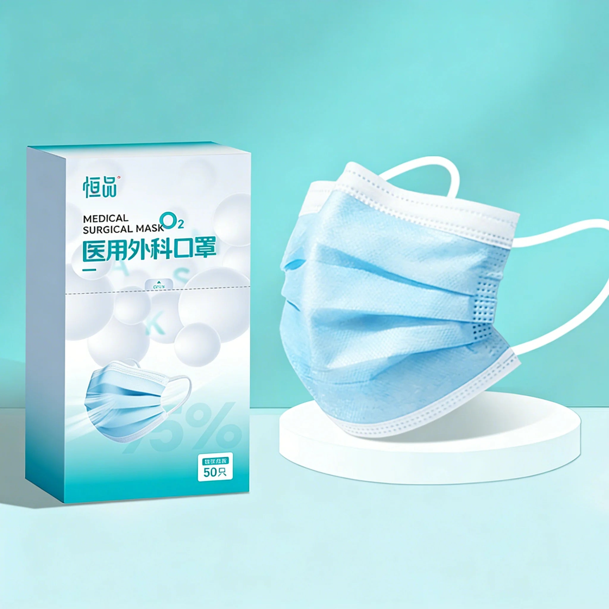 Disposable Face Masks with 5MM Bubble Yarn Ear Loops Individually Wrapped 3-Layer Protective Masks for Adult Daily Use 50ct Box