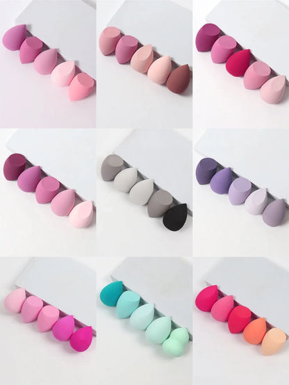 Set of five Blushimmer vegan velvet makeup sponges for liquid, cream, and powder application, eco-friendly travel essentials.