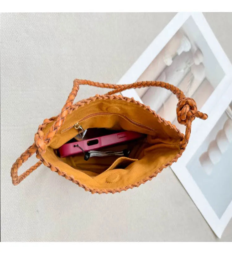 Herringbone hand-woven bucket bag for women, large capacity, high-end versatile handbag, shoulder bag, underarm crossbody bag.