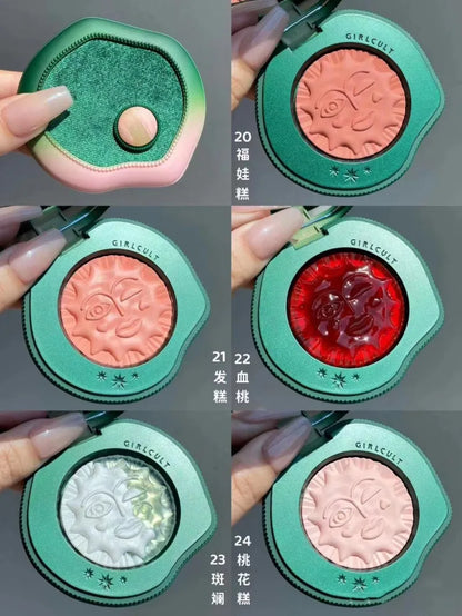 Girlcult Blushimmer emotional highlighter and matte blush pressed powder with fine shimmer for a cute, natural makeup look.