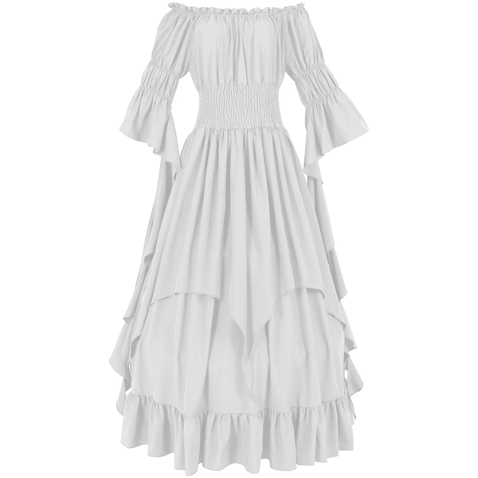 Women Medieval Vintage Dress Off Shoulder Ruffle Long Renaissance Victorian Dresses Cosplay Retro Court Gown Halloween Costume
