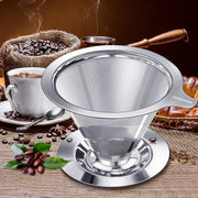 Pour Over Coffee Dripper,Metal Paperless Reusable Coffee Filter,Double Mesh Stainless Steel Cone Filter for Single Cup Brew