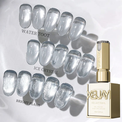 XEIJAYI Blushimmer 3-pack 15ml white cat's eye magnetic gel nail polish with ultra shine and quick-dry UV/LED soak-off varnish.