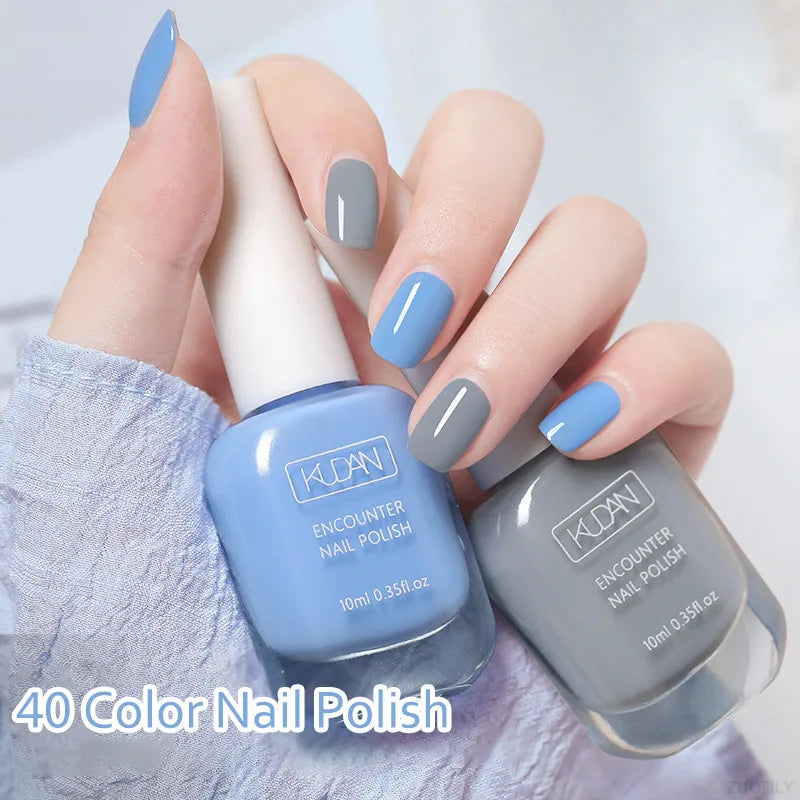 Blushimmer 10ml water-based semi-permanent nail polish in a sleek bottle with vibrant colors for long-lasting, quick-dry manicure.