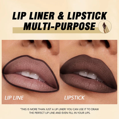 Blushimmer matte 6-color lip liner pencils with bevel tips for natural lip contour and nude brown lipstick application.