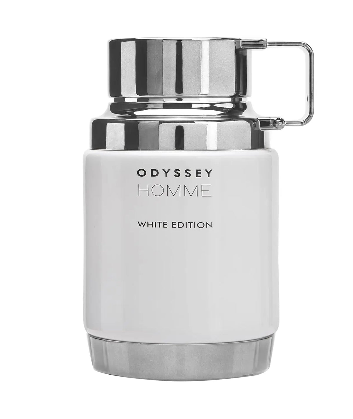 Armaf Odyssey Homme White Edition men's Eau de Toilette spray in 3.4 oz bottle, featuring sleek white packaging and elegant design.