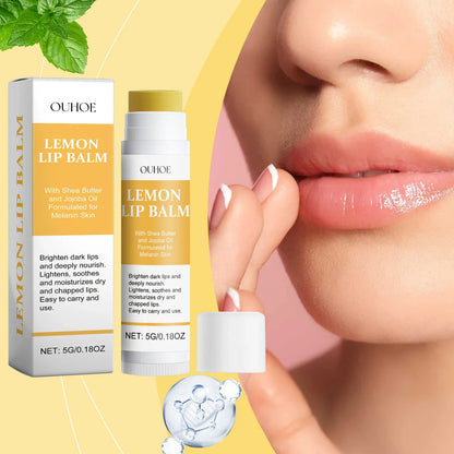 Blushimmer Lemon Ginger Lip Balm with turmeric, brightening gloss, exfoliating mask, and moisturizing lip care in a sleek tube.