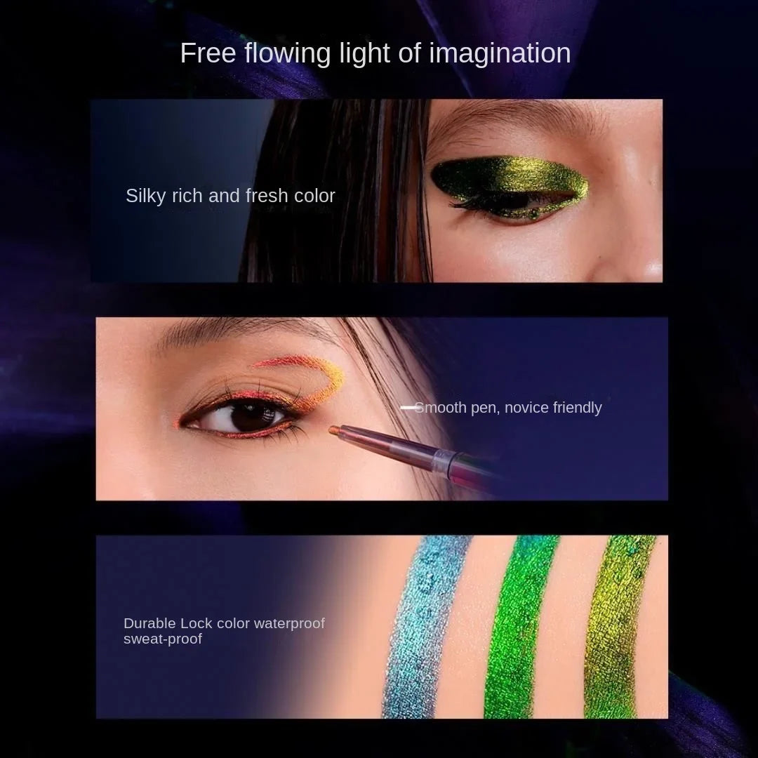 Blushimmer Kaleidos waterproof gel eyeliner pencil with chameleon color, glitter finish, long wear, and metallic shimmer for eye makeup