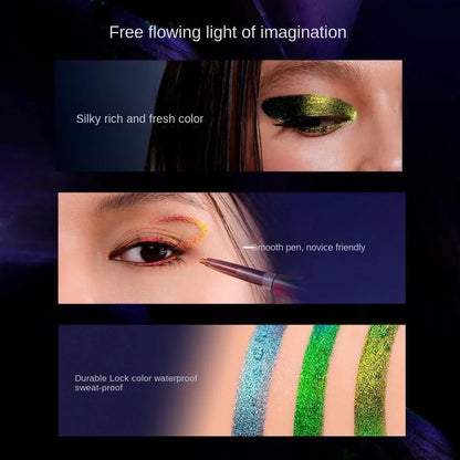 Blushimmer Kaleidos waterproof gel eyeliner pencil with chameleon color, glitter finish, long wear, and metallic shimmer for eye makeup