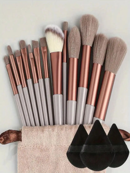 Set of soft, fluffy Blushimmer makeup brushes including foundation, powder, eyeshadow, and blending tools for professional makeup application.
