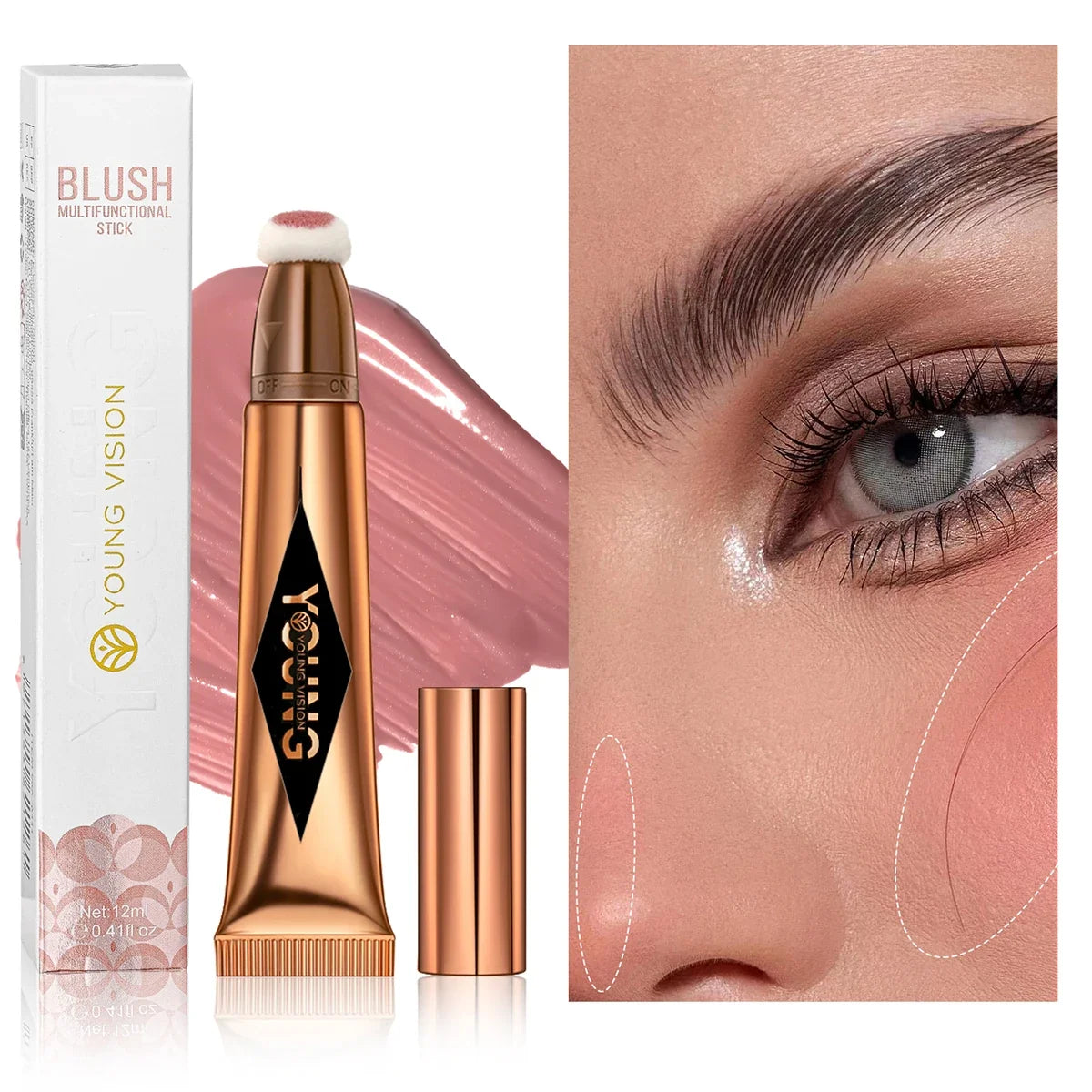 Blushimmer 6-color cushion cotton highlighter with blush pink shades, skin-friendly, blends naturally, non-irritating, for a radiant glow.