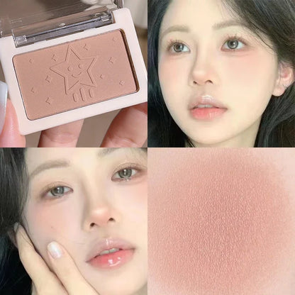 Blushimmer purple nude matte blush for brightening cheeks, natural whitening, with fine flash rouge on clear, smart makeup look