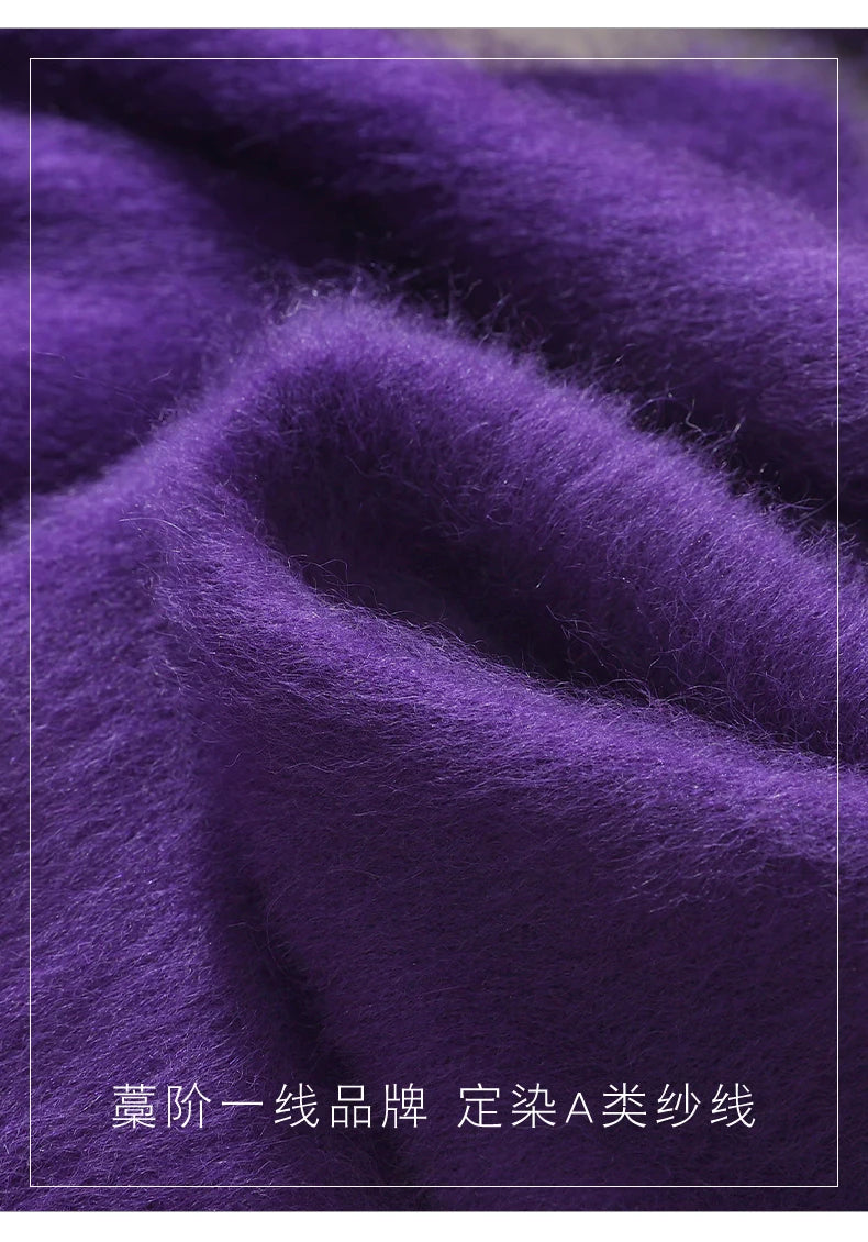 Autumn And Winter New High-End Female Mink Cashmere Sweater Solid Color Long-Sleeved Wool Knit Bottoming Sweater Loose Top