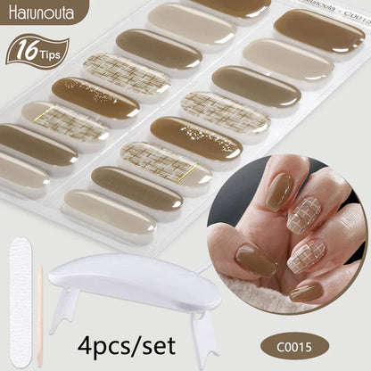Blushimmer Harunouta 4-piece set of nude pink gradient jelly semi-cured gel nail strips with waterproof long-lasting nail stickers and lamp