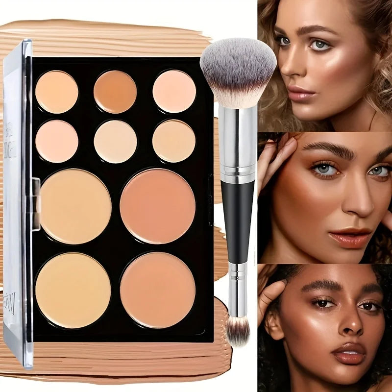 Blushimmer 2-piece concealer palette with brush set, high-coverage face contour kit, silky texture for flawless makeup application