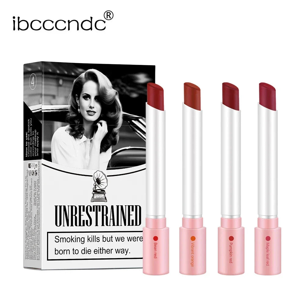 Blushimmer cigarette-shaped lip gloss set with four colors, velvet matte, waterproof, long-lasting, non-stick lipstick for women.