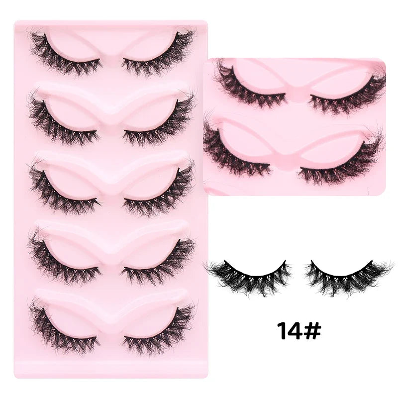 DINGSEN 5 pairs of fluffy, wispy cat eye mink strip eyelashes by Blushimmer, natural long false eyelashes for a dramatic look