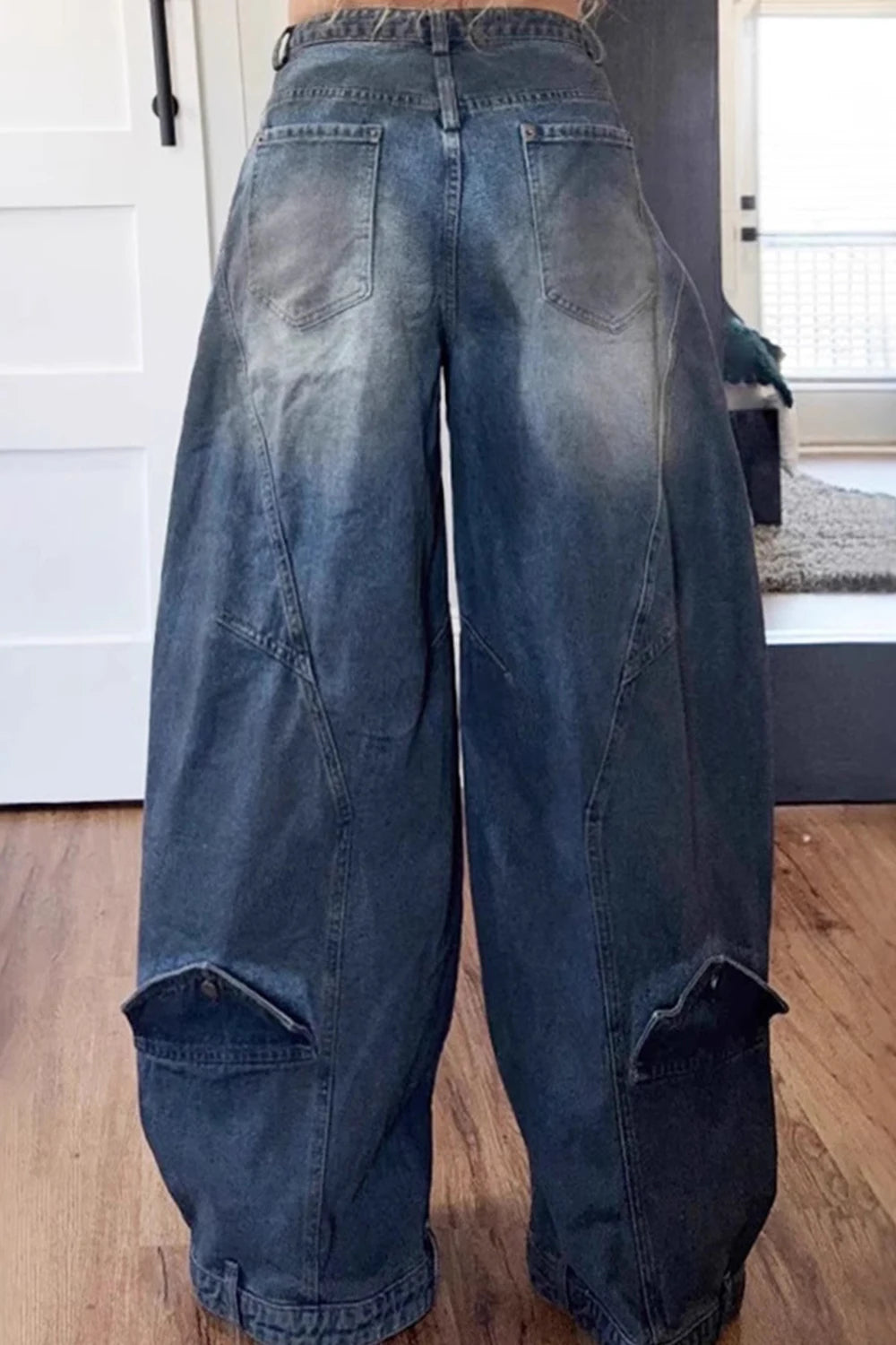 Pants Asymmetric Women Loose Denim Jeans Button Pocket Washed Casual Harajuku High Street Grunge Denim Trouders Jeans for Women
